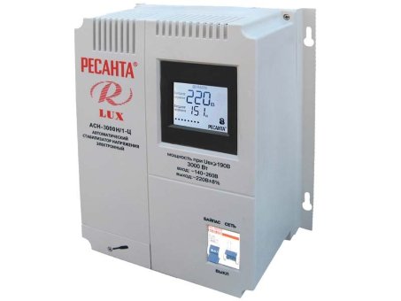 Однофазный цифровой настенный стабилизатор серии LUX РЕСАНТА АСН-3000Н/1-Ц