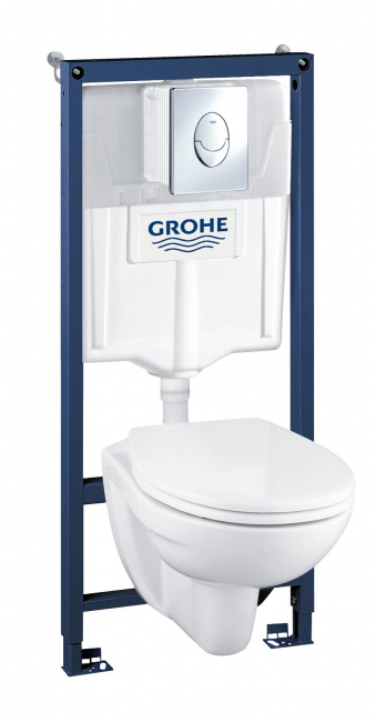 Система инсталляции, GROHE Solido Perfect, набор 4 в 1 с подвесным унитазом и панелью смыва Skate Air