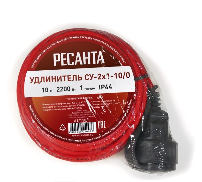 Удлинитель силовой б/катушки Ресанта СУ-2х1-10/0 (IP44) в Новосибирске