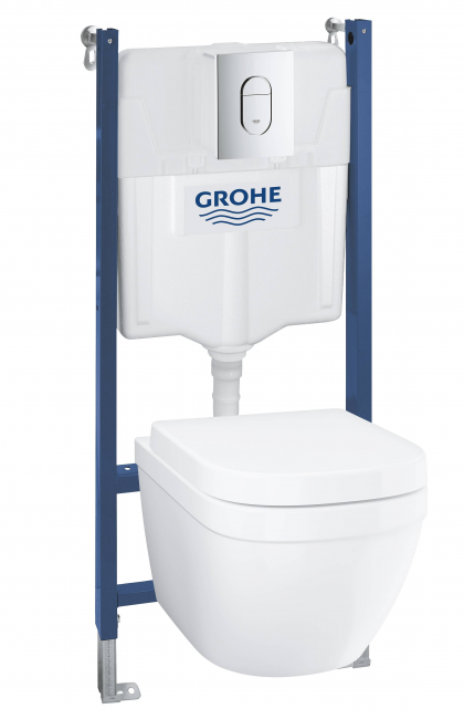 Система инсталляции, GROHE Solido Euro Ceramic, набор 5 в 1 с подвесным унитазом и панелью смыва Arena Cosmopolitan