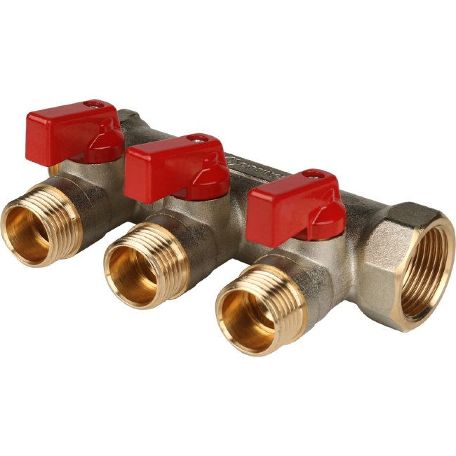 Коллектор 3 отвода с шаровыми кранами STOUT 3/4" 1/2" (красные ручки) (SMB 6200 341203) в Новосибирске Коллектор 3 отвода с шаровыми кранами STOUT 3/4" 1/2" (красные ручки) (SMB 6200 341203) в Новосибирске